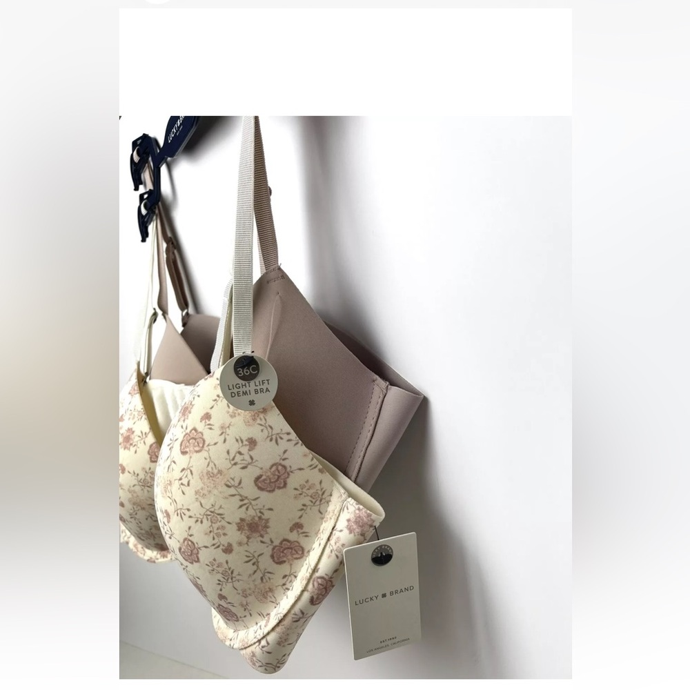 2-PACK LUCKY BRAND UNDERWIRE LIGHT LIFT DEMI WOMEN Light Brown & Floral SET 36C - Picture 4 of 9